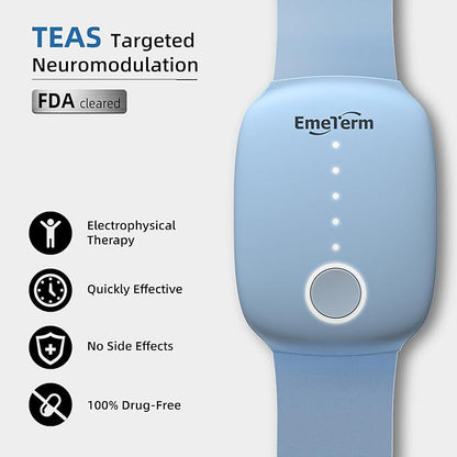 EmeTerm Fashion Anti-Nausea Wristband Relieve Morning Motion Travel Sickness Rechargeable Drug Free Bands Without Side Effects - Extra 2pack Conductive Gel (Blue - Extra 2pack Conductive Gel)