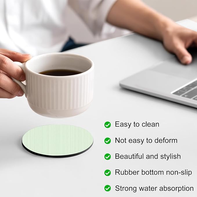 Sage Green Thin Lines Coasters Set of 4, Absorbent Coasters