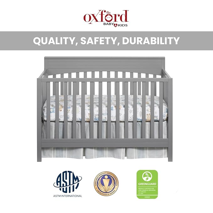 Oxford Baby Harper 4-in-1 Convertible Crib, Dove Gray, GreenGuard Gold Certified
