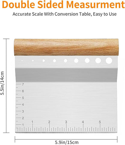 ALLTOP Dough Bench Scraper/Cutter/Chopper Stainless Steel Blade with Herb Stripper,Multipurpose Kitchen Pastry Tool with Scale Ruler - Leaf Remover - 1 Pack