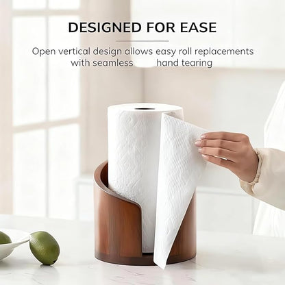 Mountain Paper Towel Holder, 2026 New Wooden Mango Wood Stand with Iron Base, One-Handed Operation, Fits Jumbo Rolls, Modern Countertop Towel Holder for Kitchen & Bathroom (Black)