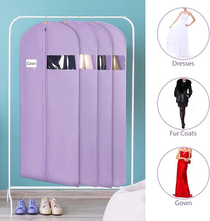 Syeeiex 60'' Garment Bags for Hanging Clothes, Set of 8 Dress Bags for Gowns, Garment Bags for Closet Storage for Gowns, Evening Dresses, Fur Coat, Long Dress(Purple)