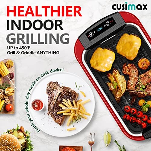 Indoor Grill, CUSIMAX Smokeless Grill Indoor, Electric Griddle, 1500W, Red