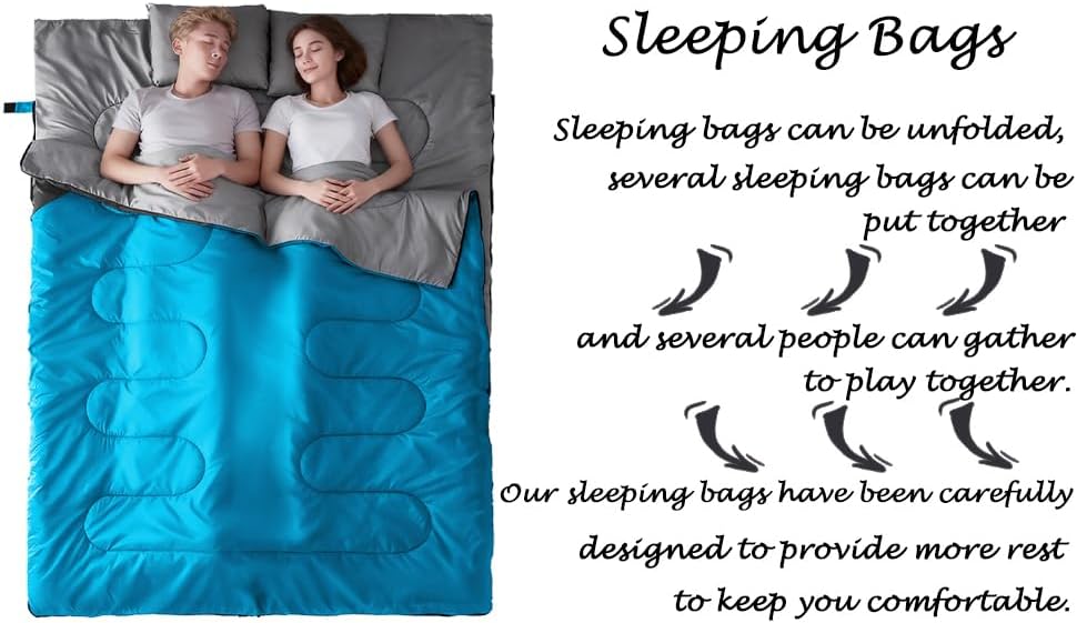 Tuphen Double Sleeping Bag, Sleeping Bag with 2 Pillows, Queen Size XL Bag for 2 People, Cold Warm Weather- 3 Seasons, Waterproof Adults for Camping, Backpacking or Hiking