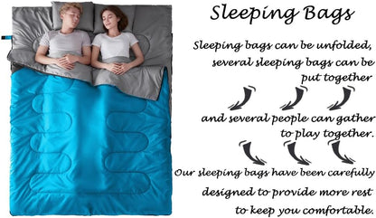 Tuphen Double Sleeping Bag, Sleeping Bag with 2 Pillows, Queen Size XL Bag for 2 People, Cold Warm Weather- 3 Seasons, Waterproof Adults for Camping, Backpacking or Hiking