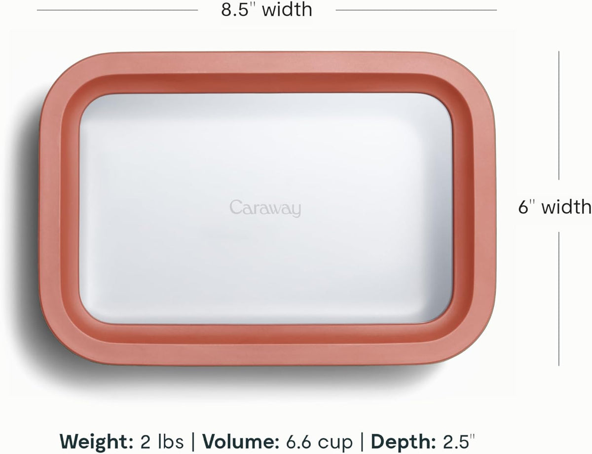 Caraway Glass Food Storage - 6.6 Cup Ceramic Coated Container - Non-Toxic, Non-Stick Lunch Box With Lids - Dishwasher, Oven, & Microwave Safe - Perracotta