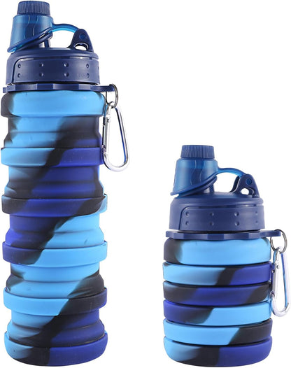 Collapsible Water Bottles for Travel, Foldable Sports Water Bottle for Kids, Reusable Water-proof Silicone Water Bottles with mountaineering Buckle for Camping Hiking Holiday