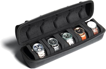 Hard Watch Travel Case, 5 slot Watch Roll Case Storage and Organizer for Men and Women, with anti-move watch pillow