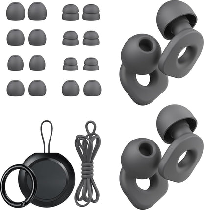 2 Pairs of Earplugs for Sleeping,Reusable Hearing Protection Earplugs with 8 Pairs Ear Tips & One Connector Cord,Soft Earplugs for Noise Reduction,Concert,Musician & Work - 25dB-30dB, Grey