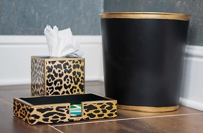 Jaye's Studio Mattie Line, Oval Wastebasket & Garbage Bin, Gold Trim & Finish, Hand-Painted, Handcrafted Metal, Trash Bin for Bedroom, Office, Bathroom, 12" x 10" x 8" (Navy)