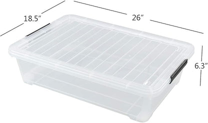 3-Pack Plastic Under Bed Storage Box Container, 40 Quart Clear Stackable Storage Box Wheeled Latching Box