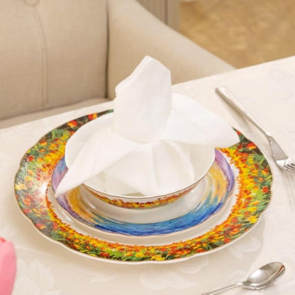 Exquisite ceramic tableware 3 Piece Bone China Modern Round Dishes Sets,Dinnerware dishset for Kitchen,Dinner Plate,Dessert Plate,Soup Bowl,Colorful flowers