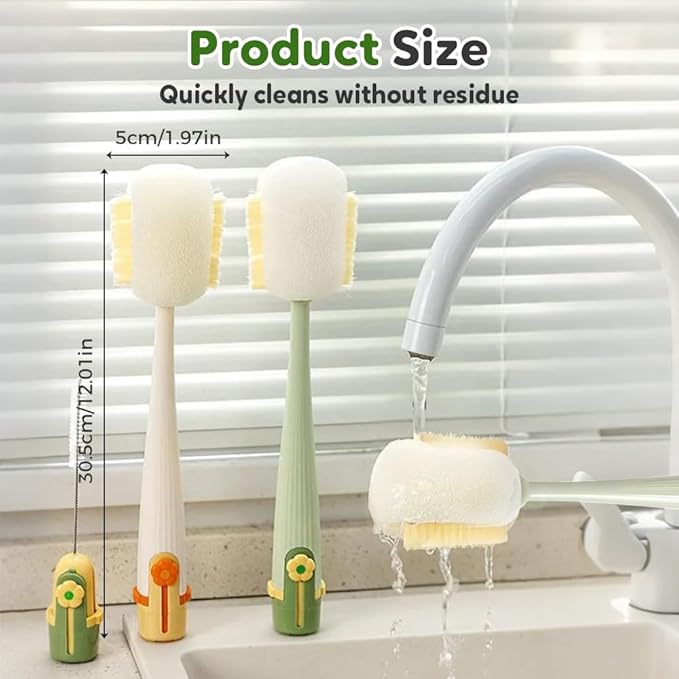 5-in-1 Bottle Cleaning Brush Set, Multifunctional Household Cleaning Kit with Long Flexible Scrubber,for Narrow Mugs, Stainless Steel Cups, Baby Bottles and Tumbler (White, 1 pcs)
