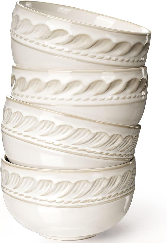 Small Bowls Set of 4, 12 oz Ceramic Embossment Dessert Bowls, Ice Cream