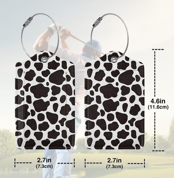 2 Pack Luggage Tags for suitcases Cute Cow Luggage Tag, Leather Stainless Steel Loop Label Tag for Men Women Travel Bag Suitcase(Cow)