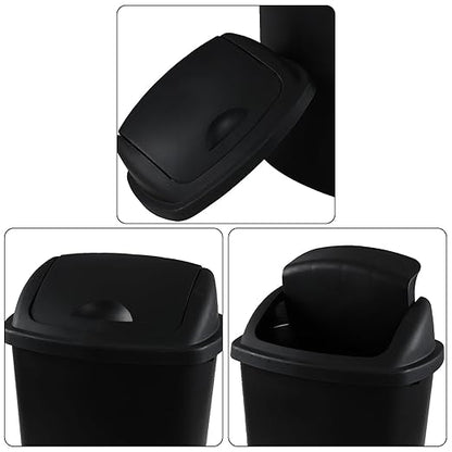4 Pack Swing Top Trash Can, 6 Gallon Plastic Garbage Bins with Swing Lid, Black