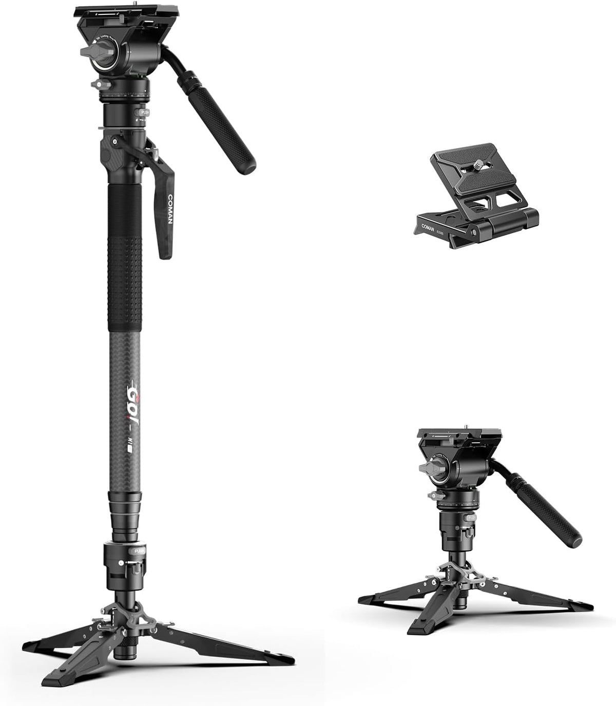COMAN One-Click Lifting Carbon Fiber Monopod, 69‘’ Camera Monopod with Feet, Lightweight Travel Tripod with Quick Release Plate for Camera, DSLR, Camcorder, Max Load 22lbs/10kg (M1ProV5)