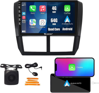 Kunfine Car CarPlay Android Auto Navigation Stereo GPS Radio Reverse Camera Display 9" IPS Touchscreen Headunit Tablet Pad Media Player for Subaru Forester 2007-2013, if Applicable Quad Core 4G+64G