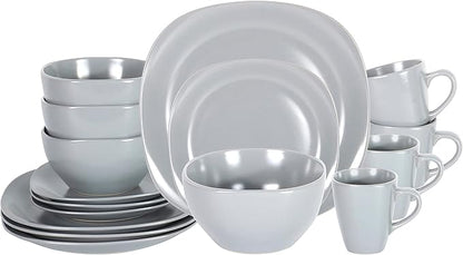 Stoneware Square 16pc Dinnerware Set, Matte Grey