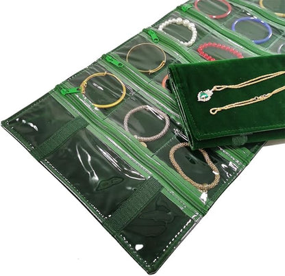 Travel Jewelry Roll Bag Portable Organizer Pouch With Grids&PVC Cover Storage Bags for Necklace, Bracelet, Bracelet,Ring, Badge, Pendant