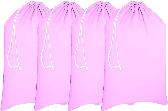 Urban Villa Laundry Bag Canvas|Dirty Clothes Travel Laundry Bag|Machine Washable|Reusable College Hostel Hamper Liner Bag Garments Delicates Drawstring Closure 4 Pack Pink Color|Size 28X36 Inches