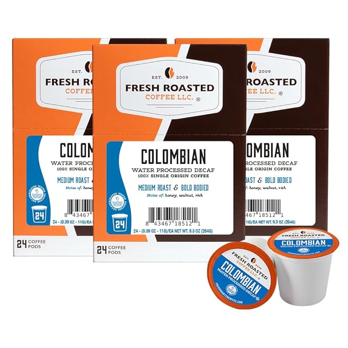 Fresh Roasted Coffee, 100% Colombian Water Processed Decaf, Kosher, K-Cup Compatible, 72 Pods