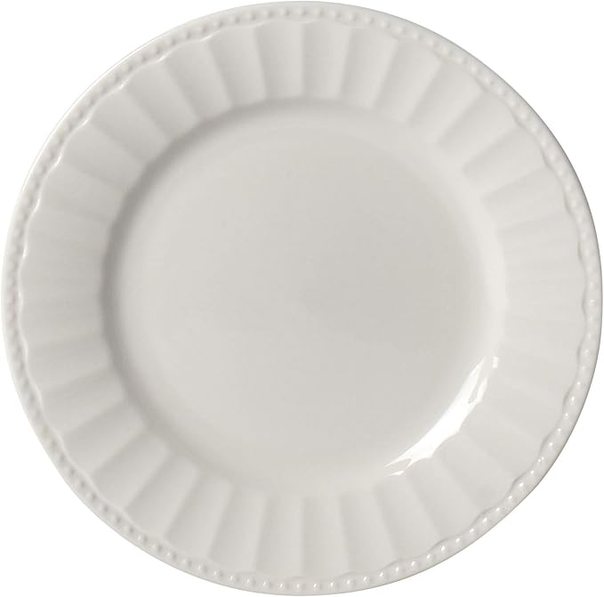 Tabletops Gallery Embossed Bone White Porcelain Round Dinnerware Collection-