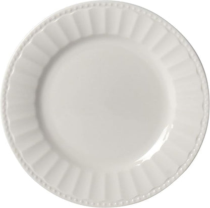 Tabletops Gallery Embossed Bone White Porcelain Round Dinnerware Collection-
