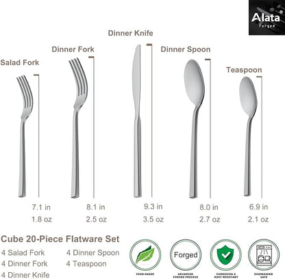 Alata Cube 20-Piece Forged Flatware Set, Service