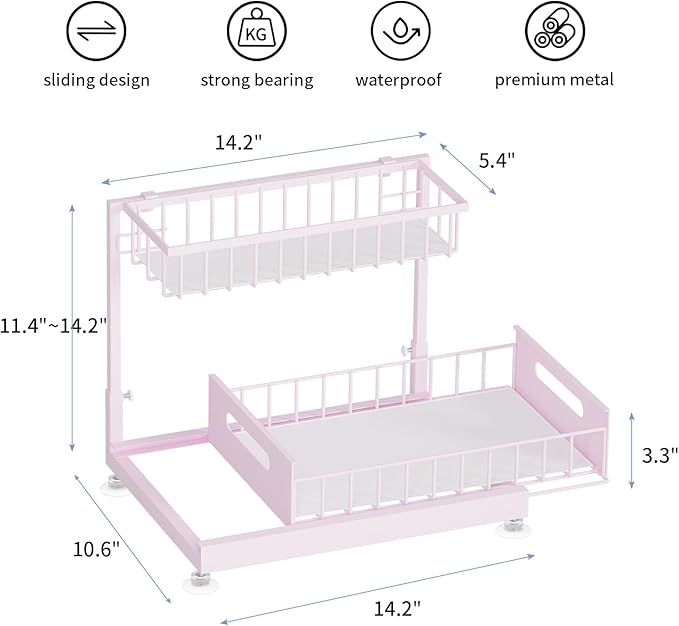 Under Sink Organizer Storage 2-Tier Premium Metal Pull-Out Racks, Height Adjustable, Easy Installation | Kitchen & Bathroom Organizers Pack of 1