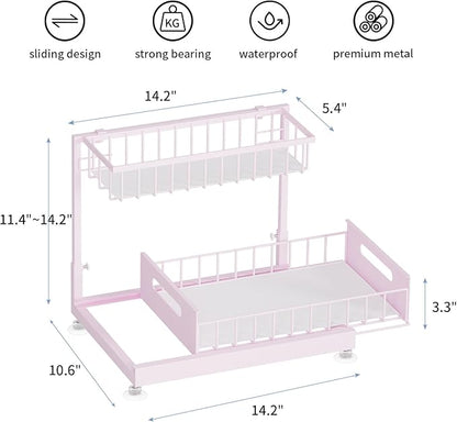 Under Sink Organizer Storage 2-Tier Premium Metal Pull-Out Racks, Height Adjustable, Easy Installation | Kitchen & Bathroom Organizers Pack of 1