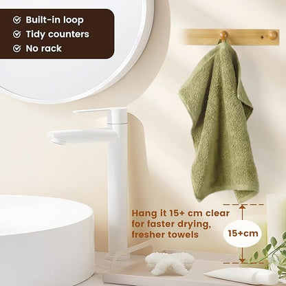 SEMAXE 100% Cotton Washcloths for Bathroom - 24 Pack, Quick-Dry Face Towels with Hanging Loop, Highly Absorbent and Soft, 13x13 Inch, Green