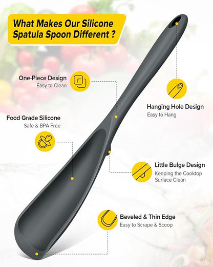 Pack of 2 Cooking Spoons for Non Stick Cookware, Multifunction Spatula Spoon BPA-Free, One-Piece Design, Suitable for Scooping, Scraping, Serving and Mixing(BLACK-GRAY)