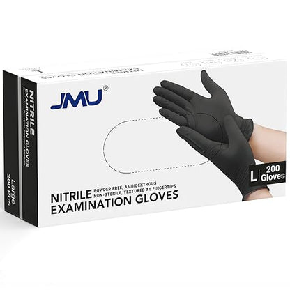JMU Black Nitrile Disposable Gloves Large, 200 Count, 3.5 Mil, Latex Free Powder Free Medical Exam Gloves