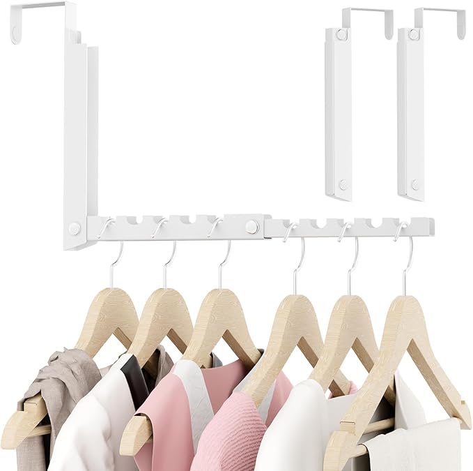 Over The Door Hooks, Small Space Double Folding Portable Over The Door Drying Rack for Laundry, Bathroom, Bedroom, Travel Storage and Drying (2Pack,White)