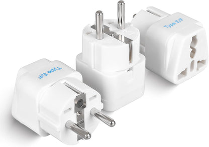 Ceptics Schuko, Germany France Travel Power Adapter, Grounded European Plug - Type E/F Outlet, Adaptor for USA to Europe EU Socket - 3 Pack - Use In Norway, Korea, Spain, Greece, Russia, Iceland