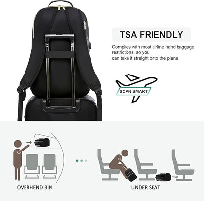 LOVEVOOK Large Travel Backpack Women with 17.3-inch Laptop Compartment, Work Business Computer Carry On Backpack Purse, Hiking Backpack Waterproof Outdoor Sports Rucksack Bag, Black