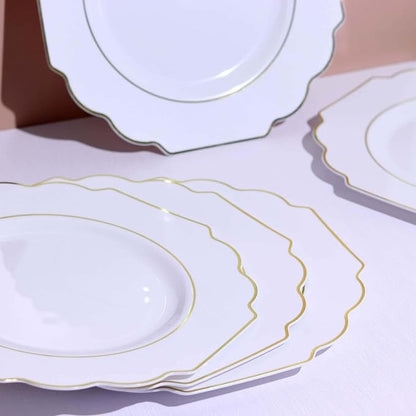 White Hard Plastic Dinner Plates, 50 Pack 11" Disposable Round Baroque Plates