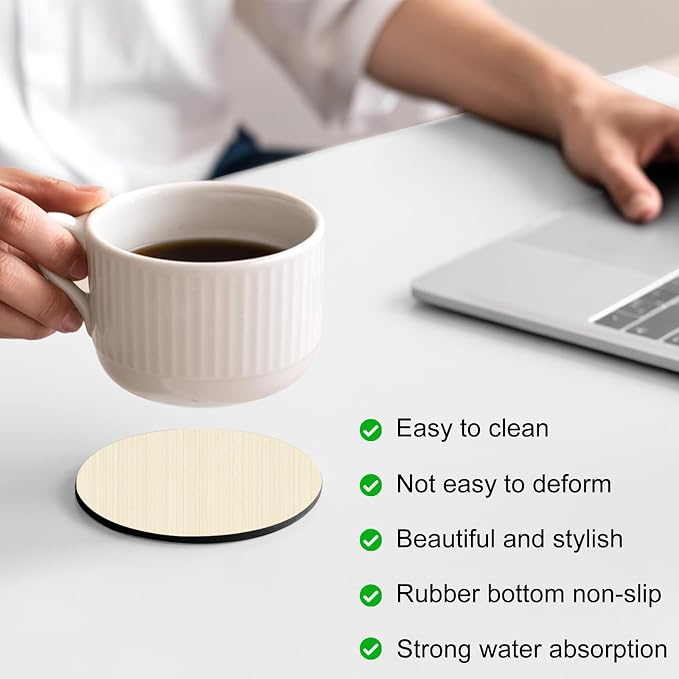 Cream Thin Lines Coasters Set of 6, Absorbent Coasters