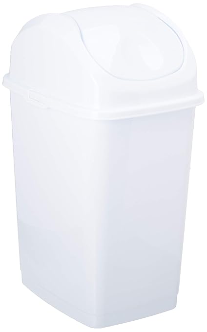 Superio Medium Trash Can with Lid 4.5 Gallon Plastic Swing Top Garbage Can Slim Waste Bin for Under Sink/Cabinet, Laundry Room, Kitchen, Office, Bedroom, Bathroom, College Dorm, 18 Qt, White