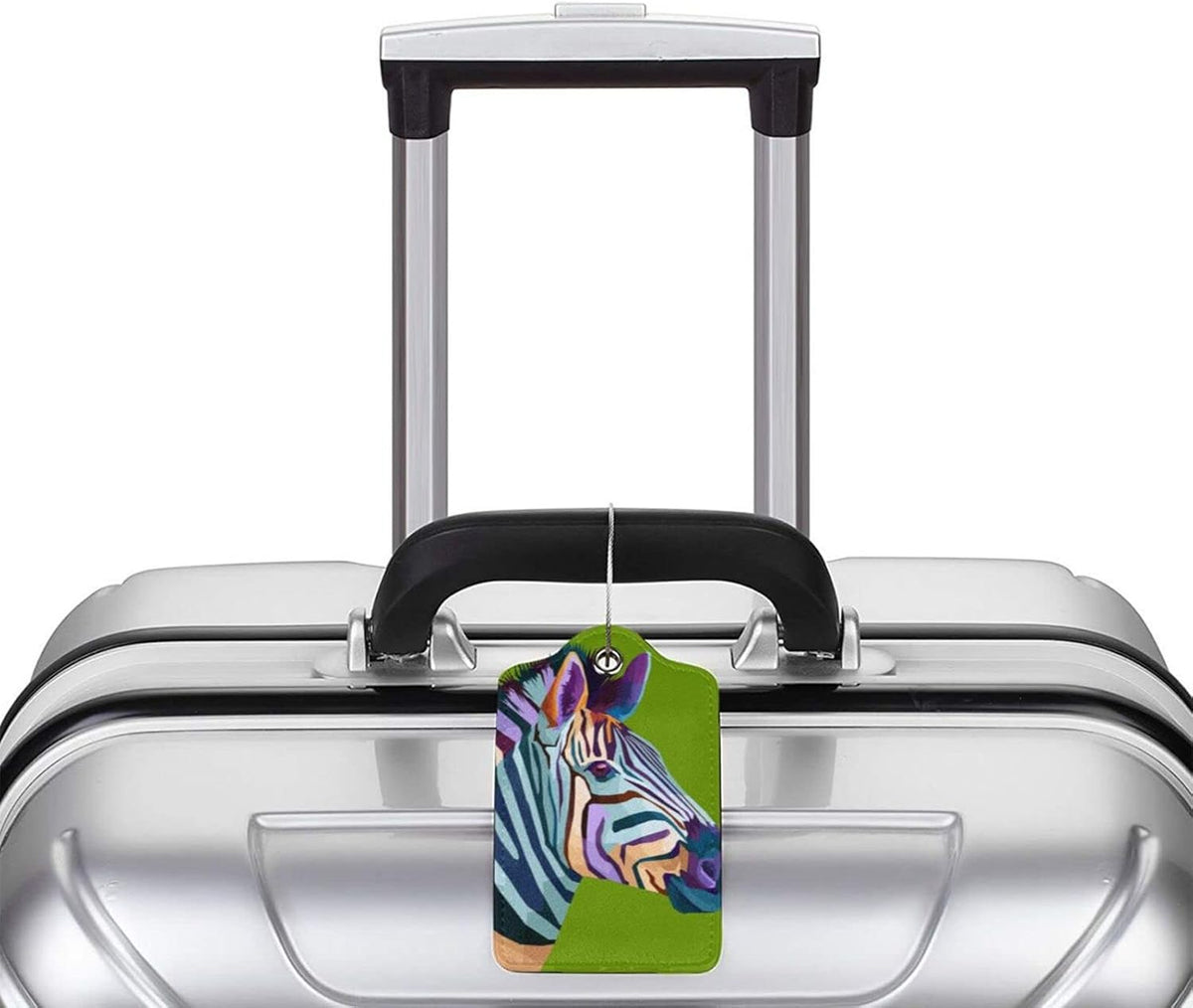 2pcs Zebra Luggage Tag for Suitcases Baggage, Colorful Airport Cruise Leahter Luggage Tag on Green Background and Full Back Privacy Cover for Travel Sports Teens Kids