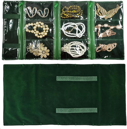 Travel Jewelry Roll Bag Portable Organizer Pouch With Grids&PVC Cover Storage Bags for Necklace, Bracelet, Bracelet,Ring, Badge, Pendant