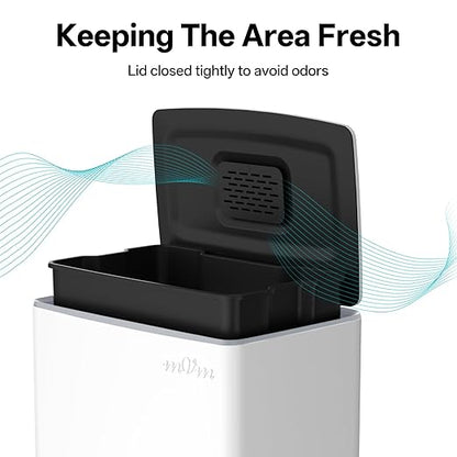 mVm 10.6 Gallon Heavy Duty Step Trash Can with Lid, Foldable Foot Pedal Bin for Kitchen Office Dormitory Home Rooms (White)