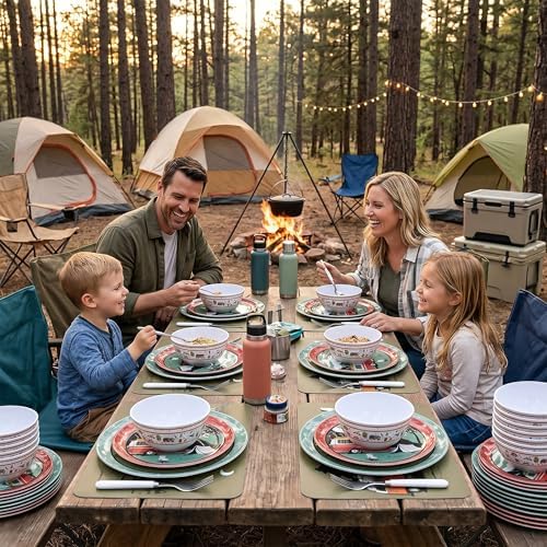 Melamine Dinnerware Set, 12-Piece Camping Dishes, Service for 4