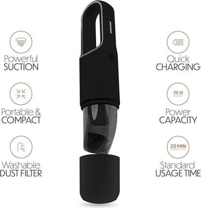 STARUMENT Portable Hand Vacuum Cleaner Handheld Cordless Cleaner for Dust Pet Hair Dirt Home Car Interior Lightweight, Easy to Use, Compact Design Battery Rechargeable with USB-C Cable - Black