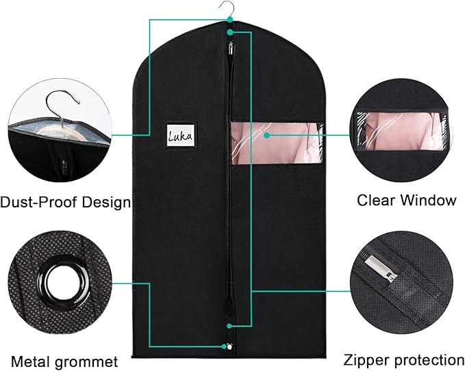 Univivi 16 Pack Suit Bags Garment Bag for Men Storage 40-inch Clothes Cover with Clear Window and ID Card Holder for Suit Jacket, Skirt, Shirt and Coat