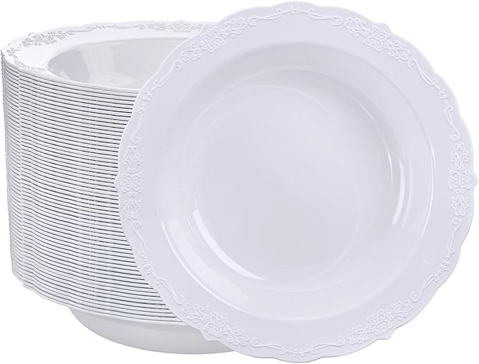DaYammi 50 Pack Plastic Bowls, 12oz Disposable Soup Bowls, Heavy Duty Dinner Bowls for Weddings, Parties, Dinners, Catering and Everyday Use