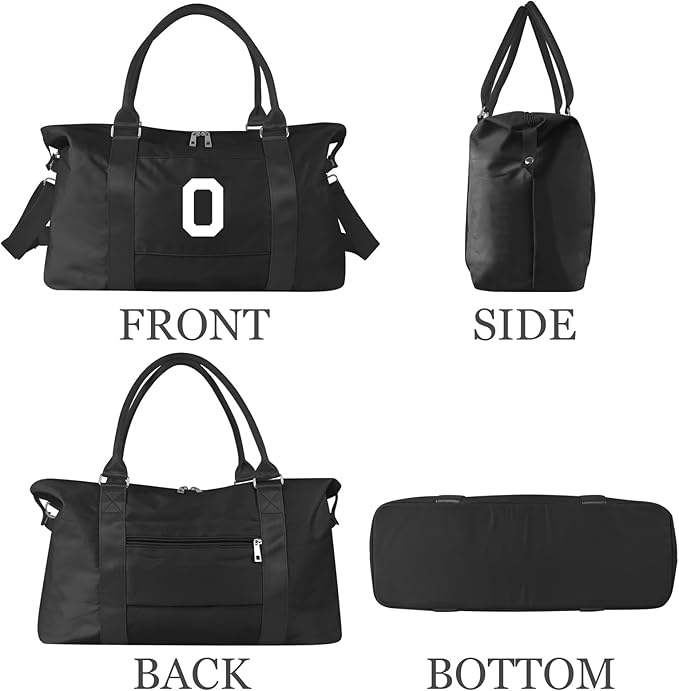 Initial Travel Duffel Bag Sports Gym Bag for Boys Teen Birthday Gifts,Black Personalized Weekender Bag Carry On Tote Bags for Men,Waterproof Overnight Luggage Bag Airplane Travel Essentials(Letter O)