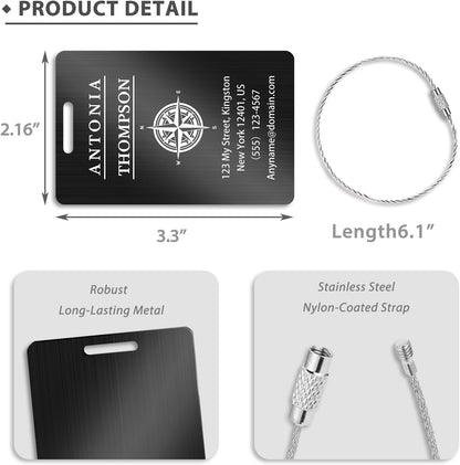 Personalized Luggage Tags for Suitcases (2/4/6/8 Pack) - Custom Engraved Metal Travel Tag, Customizable Pattern/Name/Text for Bags Backpacks Suitcases