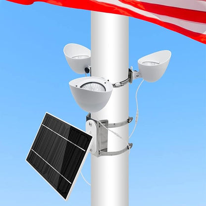 Solar Flag Pole Light, 3 Super-Spotlights LEDs, Adjustable Metal Clamps Fits